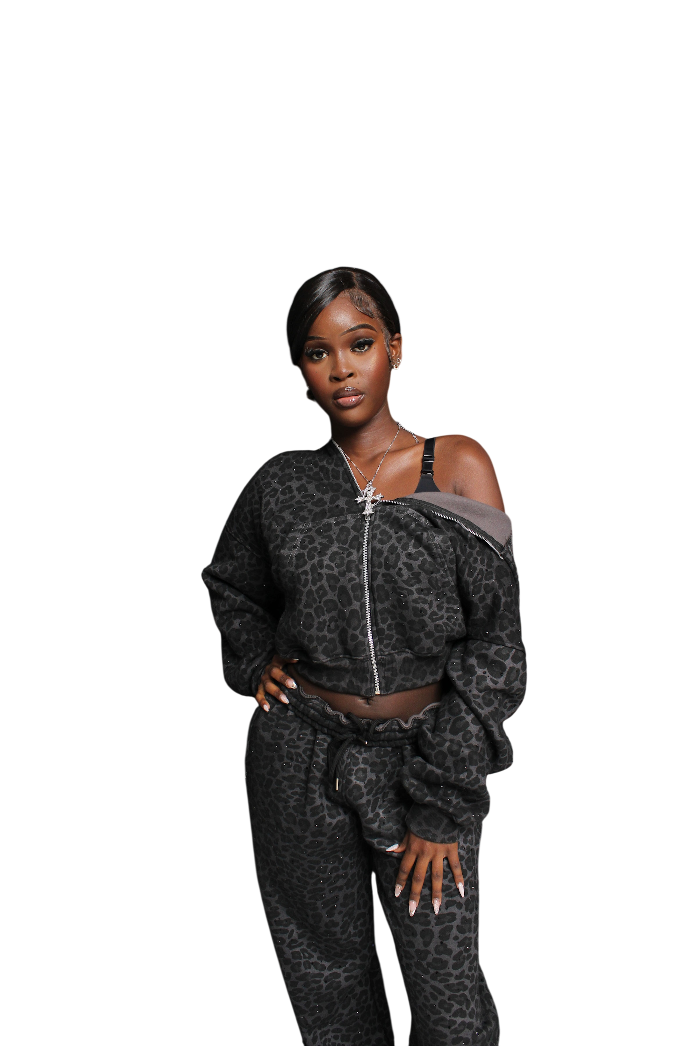 “Stardust” Black Diamond Cheetah Zip-Up