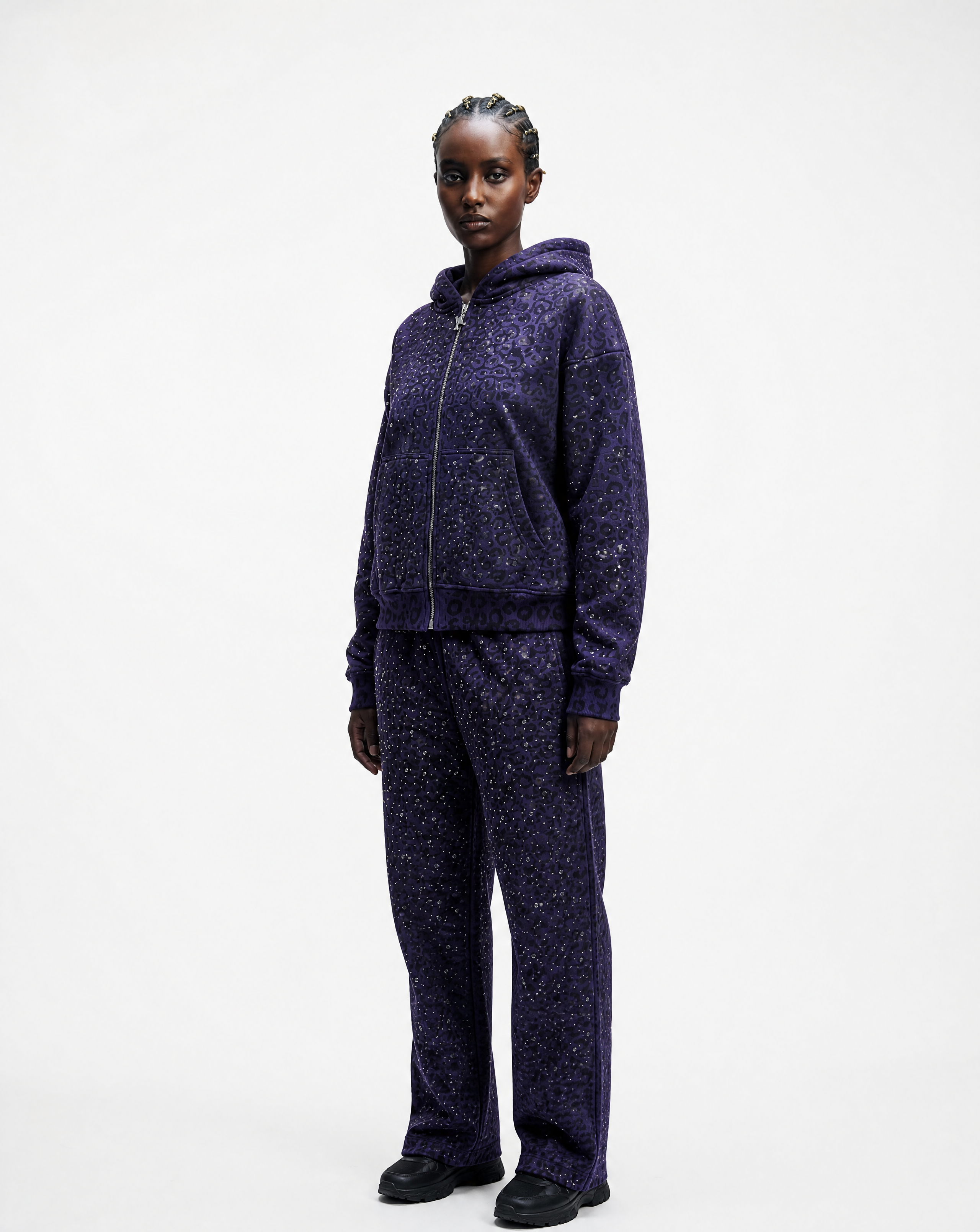 “Stardust” Purple Diamond Cheetah Zip-Up